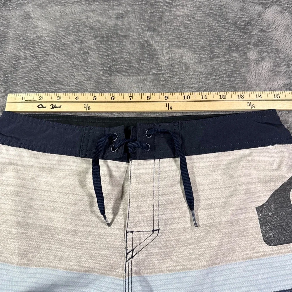 Quiksilver Mens Striped Board Shorts Blue Yellow Size 30 Logo Surf Swim Trunks
